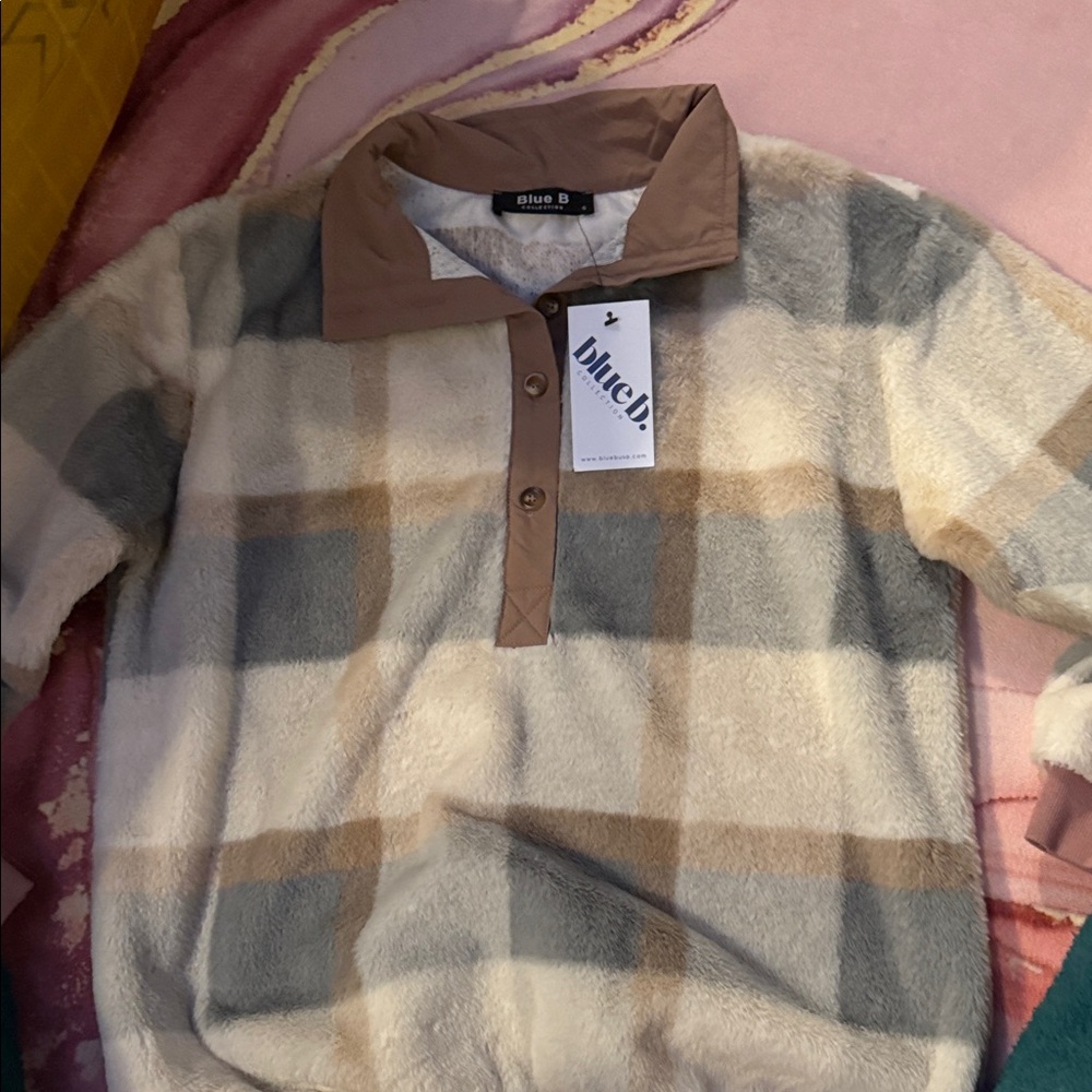 Women's Plaid Cardigan Sweater - Cream and Tan